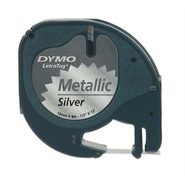 Teippi Dymo Letratag91228 12mm hopea/mu