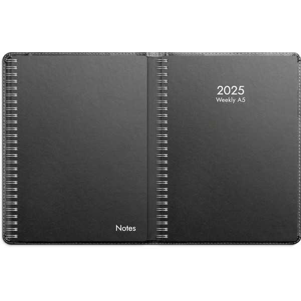 Vuosikalenteri Burde 2025 Iso Notes (kalenteri + kierrevihko) keinonahka, musta 