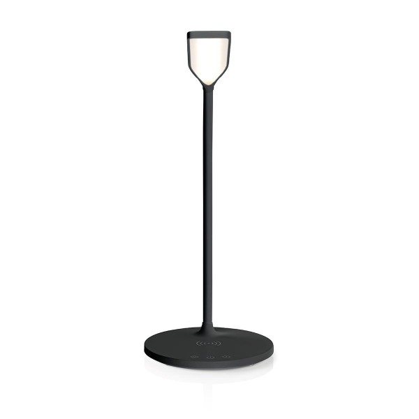 LED-pöytävalaisin langattomalla latauksella, musta