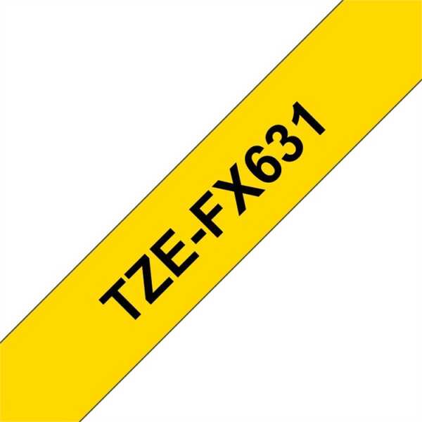 P-TOUCH 12MM TZE-FX631 MUSTA/KELT. FLEXI