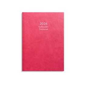 Kalenteri 2026 Tuntimuistio roosa keinonahkakansi sidottu A4