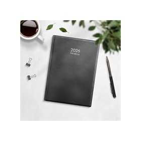 Kalenteri 2026 Päiväkirja musta muovikansi parikierresidottu