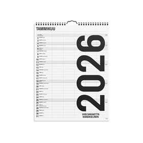 Perhekalenteri 2026 Black and white 5 kolumner (kaksikieline