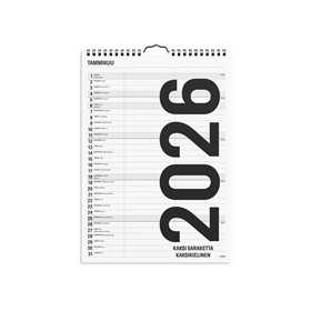 Seinäkalenteri 2026 Black and white 2 kolumner