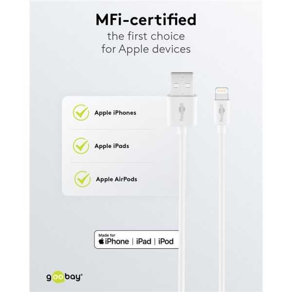 Goobay Lightning USB lataus- ja synkronointikaapeli, valkoinen