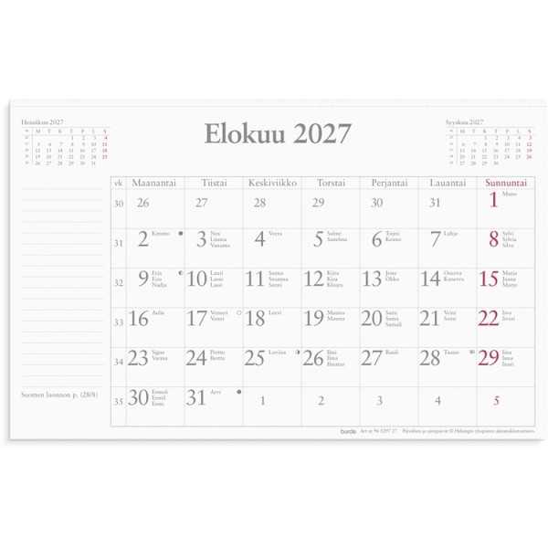 Kuukausikalenteri (refill) 2027 