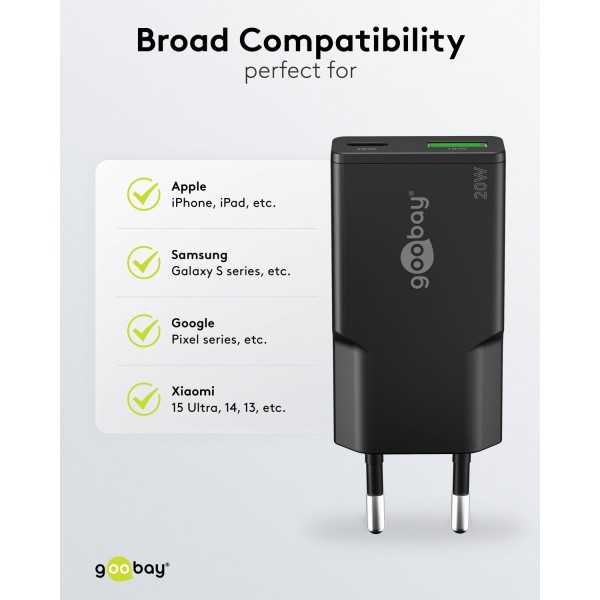 20 W USB-C PD GaN Dual Fast Charger Slim black