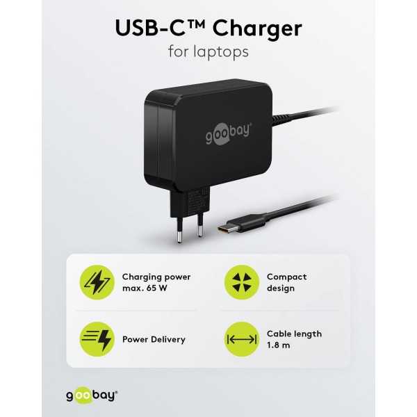 USB-C-laturi kannettaville tietokoneille (65 W) musta
