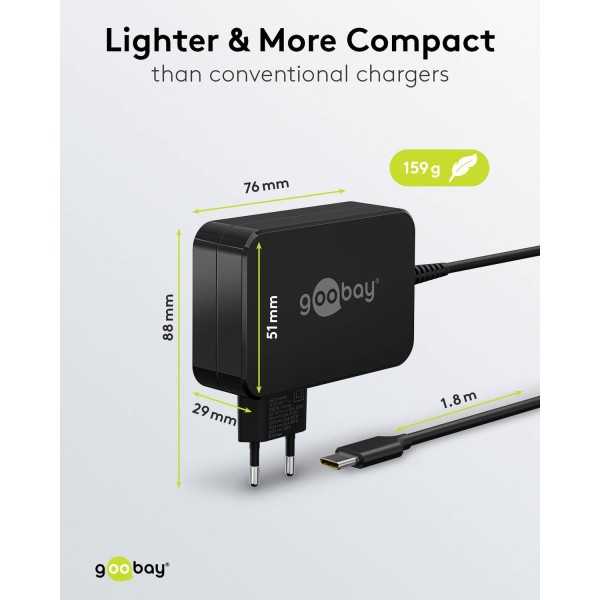 USB-C-laturi kannettaville tietokoneille (65 W) musta