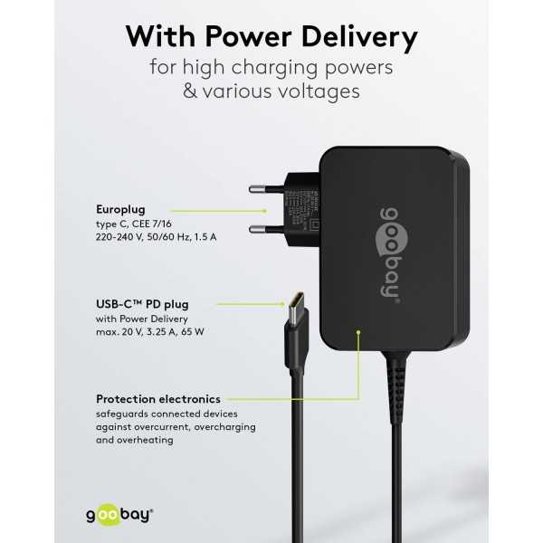 USB-C-laturi kannettaville tietokoneille (65 W) musta