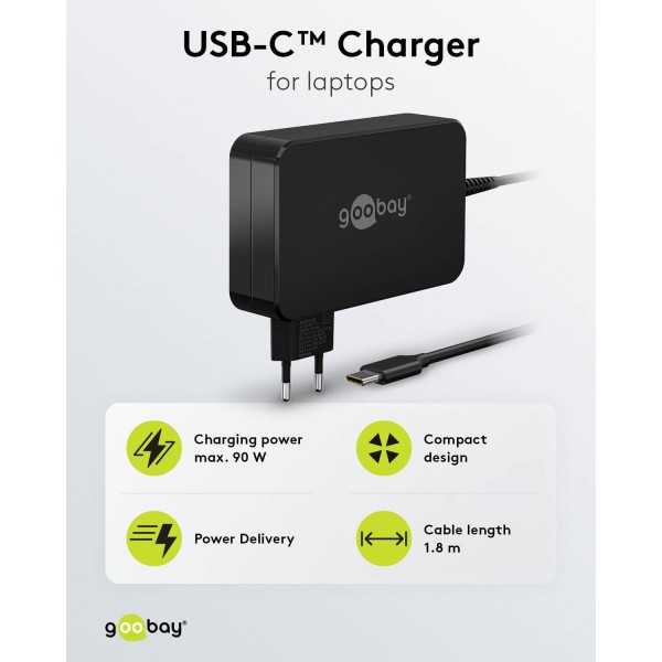 USB-C-laturi kannettaville tietokoneille (90 W) musta