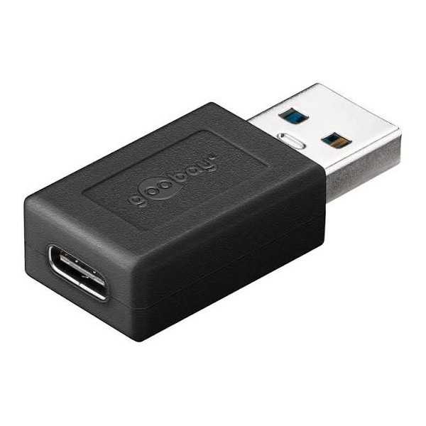 USB-A-USB-C adapteri, musta