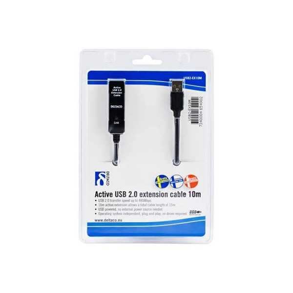 Deltaco USB 2.0 jatkokaapeli, aktiivinen, 10 m