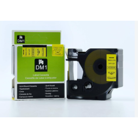 DM1 DYMO-yhteensopiva tarranauha 19 mm x 7 m, musta/keltainen