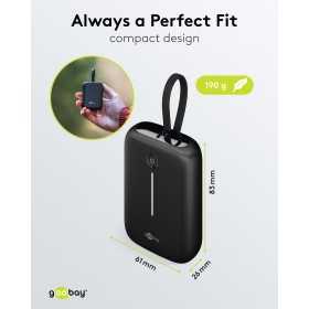 Varavirtalähde 10 000 mAh, sisäänrakennetulla USB-C-kaapelilla