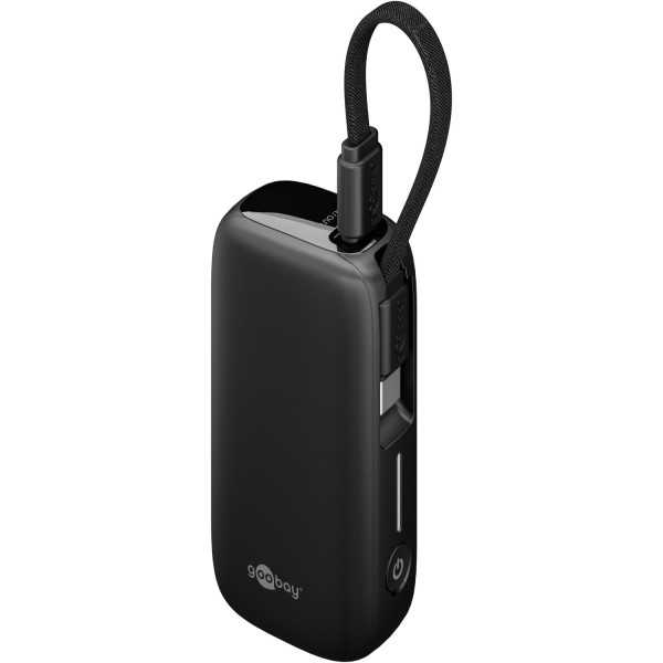 Varavirtalähde 5 000 mAh, jossa sisäänrakennettu USB-C-kaapeli