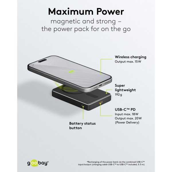 Magneettinen langaton varavirtalähde 10 000 mAh
