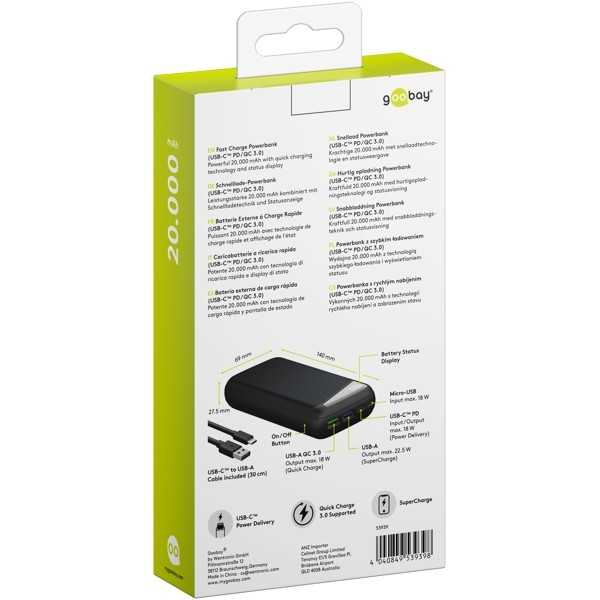 Fast Charge Power Bank 20,000 mAh with Power Delivery