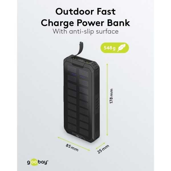 Ulkokäyttöön tarkoitettu aurinkokennovirtapankki 20 000 mAh virransyötöllä