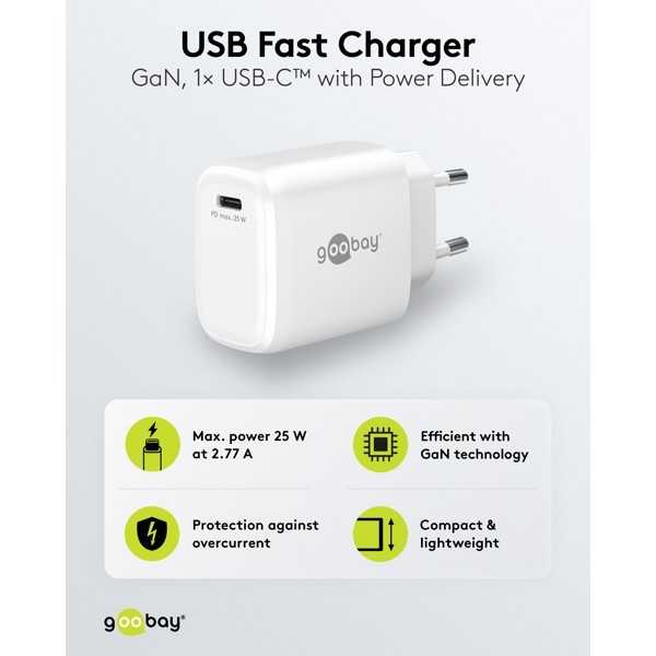 25 W USB-C PD GaN -pikalaturi, valkoinen