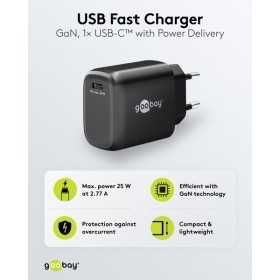 25 W USB-C PD GaN -pikalaturi, musta