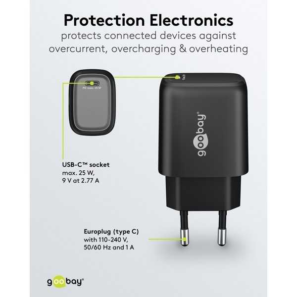 25 W USB-C PD GaN -pikalaturi, musta