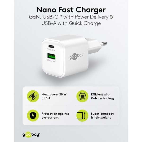 20 W USB-C PD GaN -kaksoispikalaturi, valkoinen