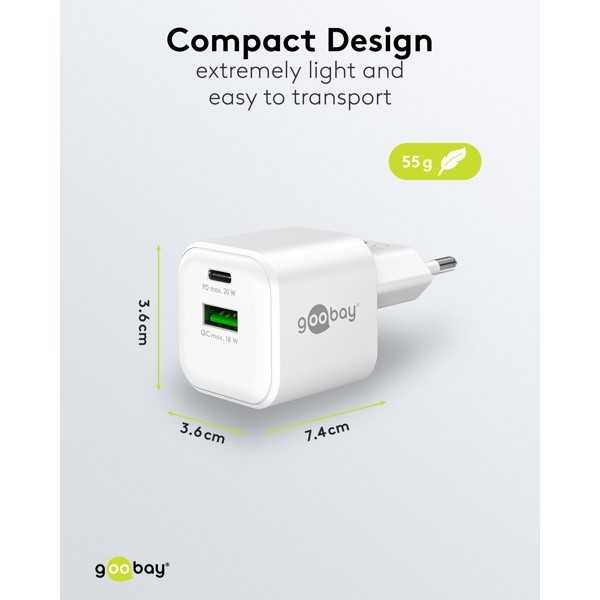 20 W USB-C PD GaN -kaksoispikalaturi, valkoinen