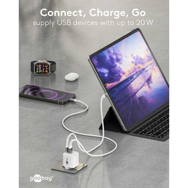 20 W USB-C PD GaN -kaksoispikalaturi, valkoinen