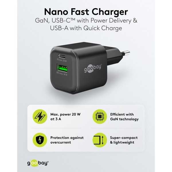 20 W USB-C PD GaN -kaksoispikalaturi, musta
