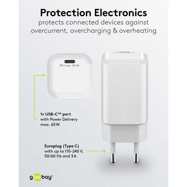 65 W USB-C PD GaN -pikalaturi Nano, valkoinen