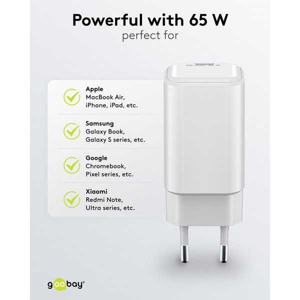 65 W USB-C PD GaN -pikalaturi Nano, valkoinen