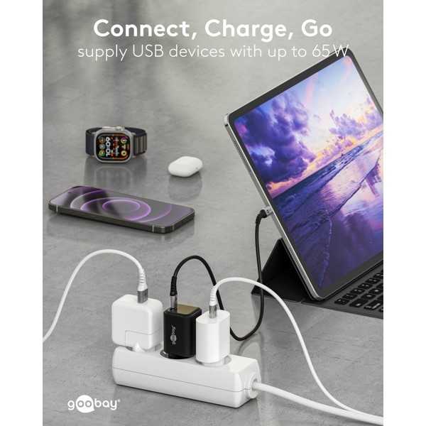 65 W USB-C PD GaN -pikalaturi Nano, musta