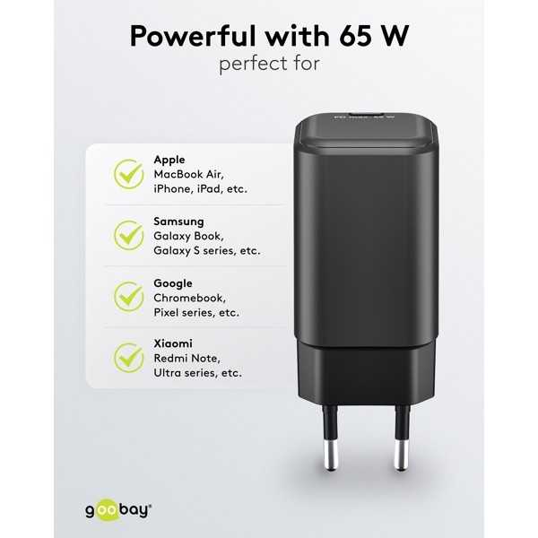 65 W USB-C PD GaN -pikalaturi Nano, musta