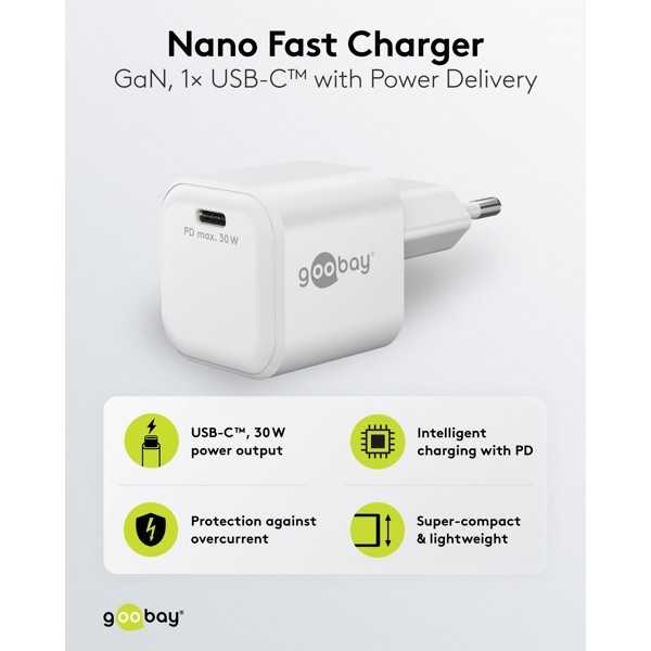 30 W USB-C PD GaN -pikalaturi Nano, valkoinen