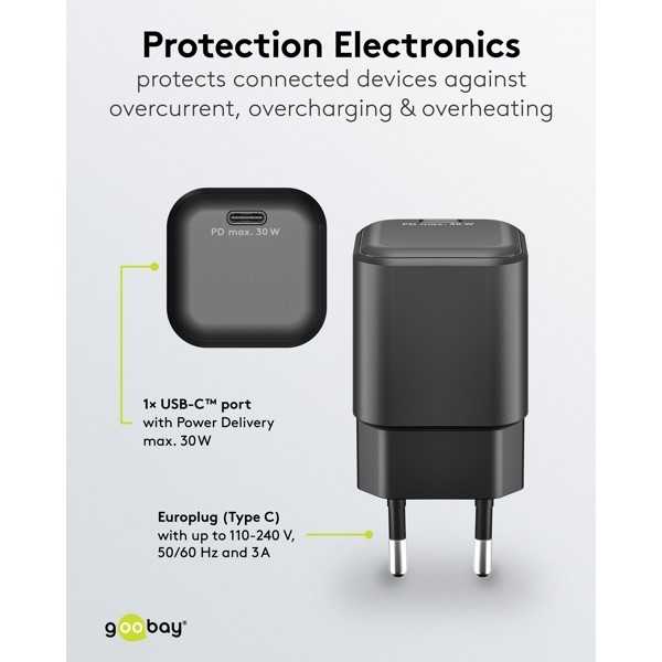 30 W USB-C PD GaN -pikalaturi Nano, musta