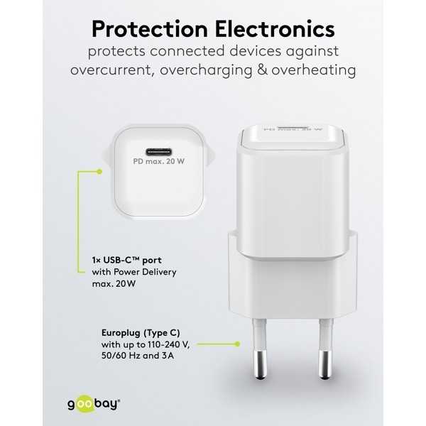 20 W USB-C PD GaN -pikalaturi Nano, valkoinen
