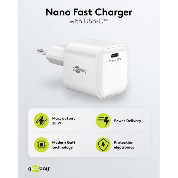 20 W USB-C PD GaN -pikalaturi Nano, valkoinen