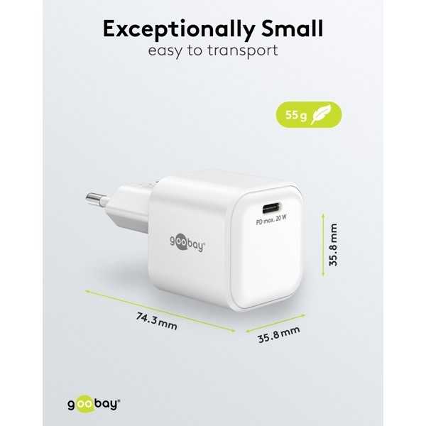 20 W USB-C PD GaN -pikalaturi Nano, valkoinen