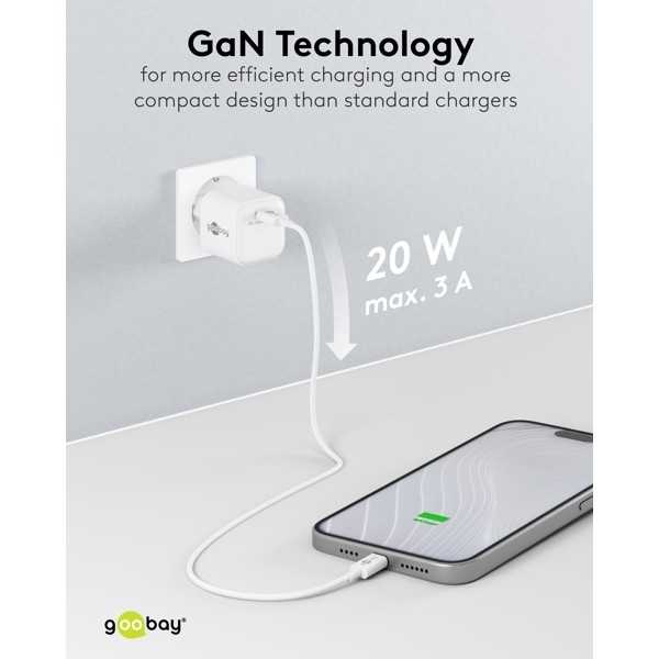 20 W USB-C PD GaN -pikalaturi Nano, valkoinen