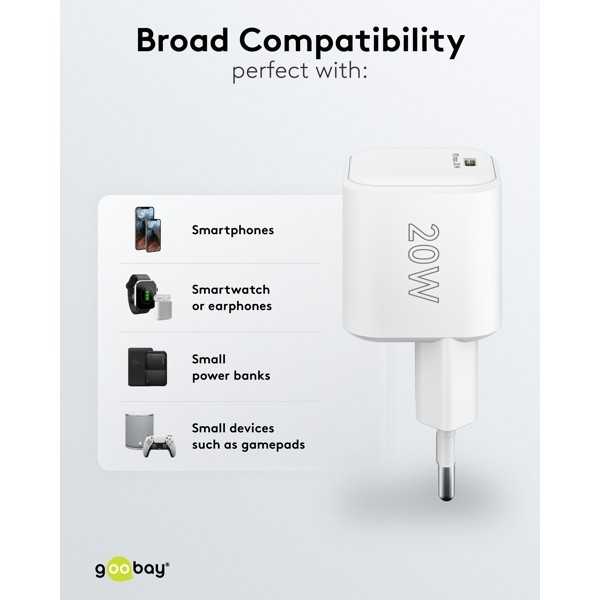 20 W USB-C PD GaN -pikalaturi Nano, valkoinen