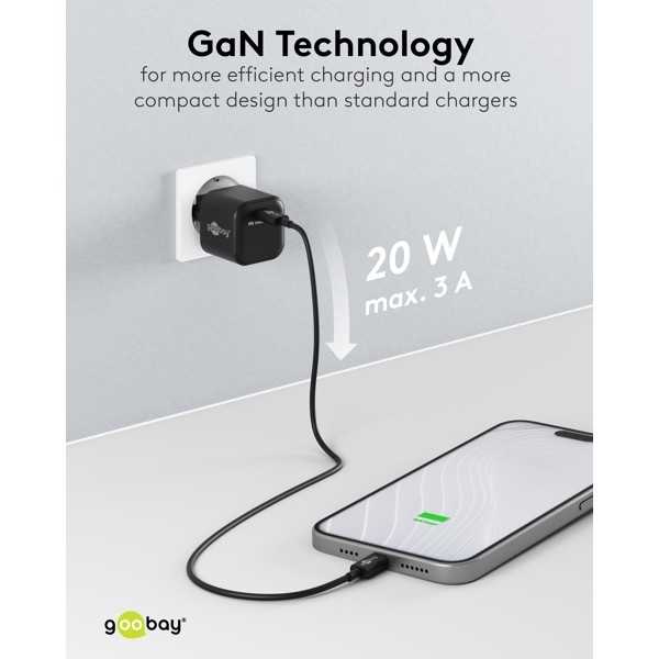 20 W USB-C PD GaN -pikalaturi Nano, musta