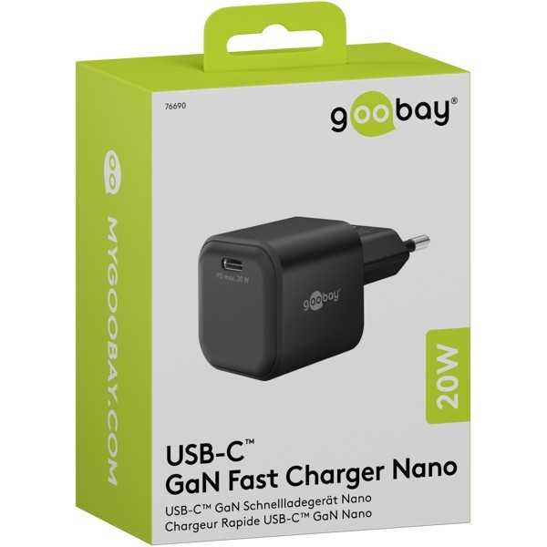20 W USB-C PD GaN -pikalaturi Nano, musta