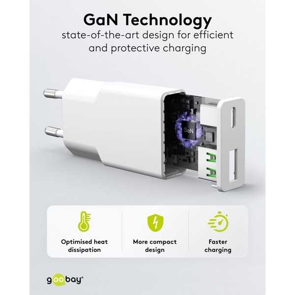 30 W USB-C PD GaN -kaksoispikalaturi, ohut, valkoinen