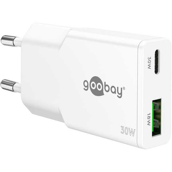 30 W USB-C PD GaN -kaksoispikalaturi, ohut, valkoinen
