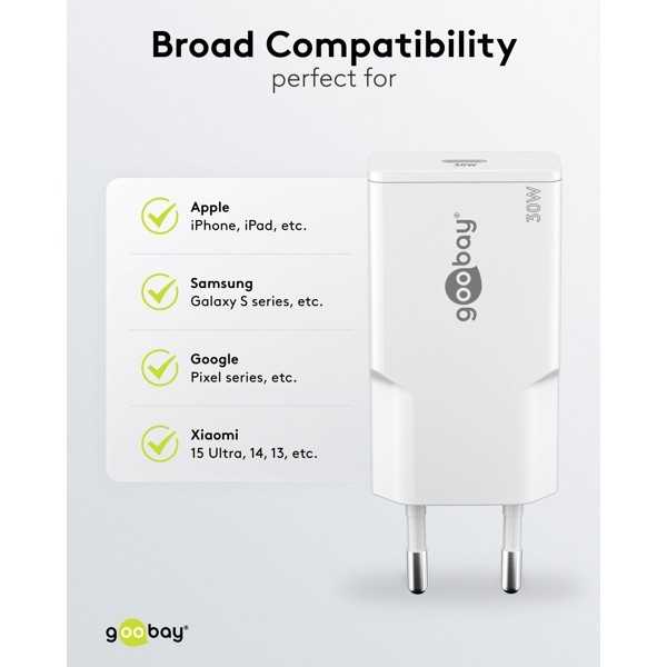 30 W USB-C PD GaN -pikalaturi, ohut, valkoinen