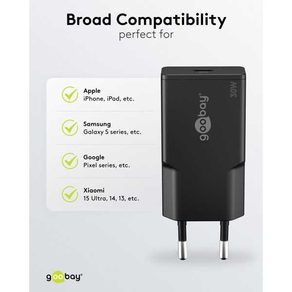 30 W USB-C PD GaN -pikalaturi, ohut, musta