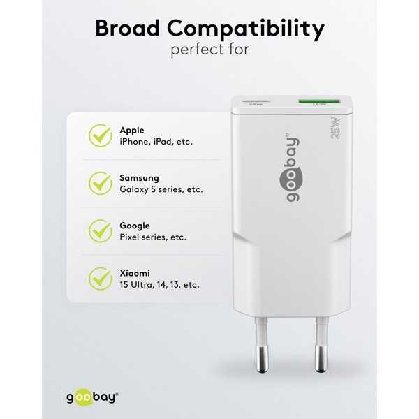 25 W USB-C PD GaN -kaksoispikalaturi, ohut, valkoinen