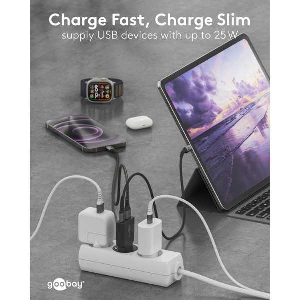 25 W USB-C PD GaN -kaksoispikalaturi, ohut, musta