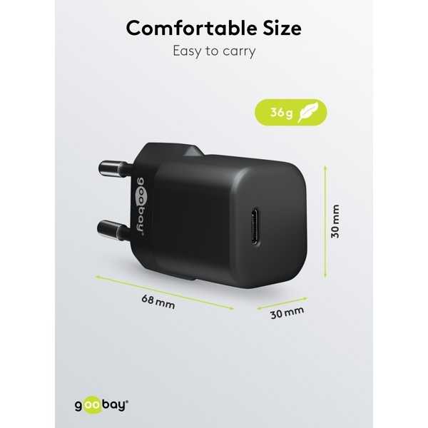 30 W USB-C PD GaN -pikalaturi Nano, musta
